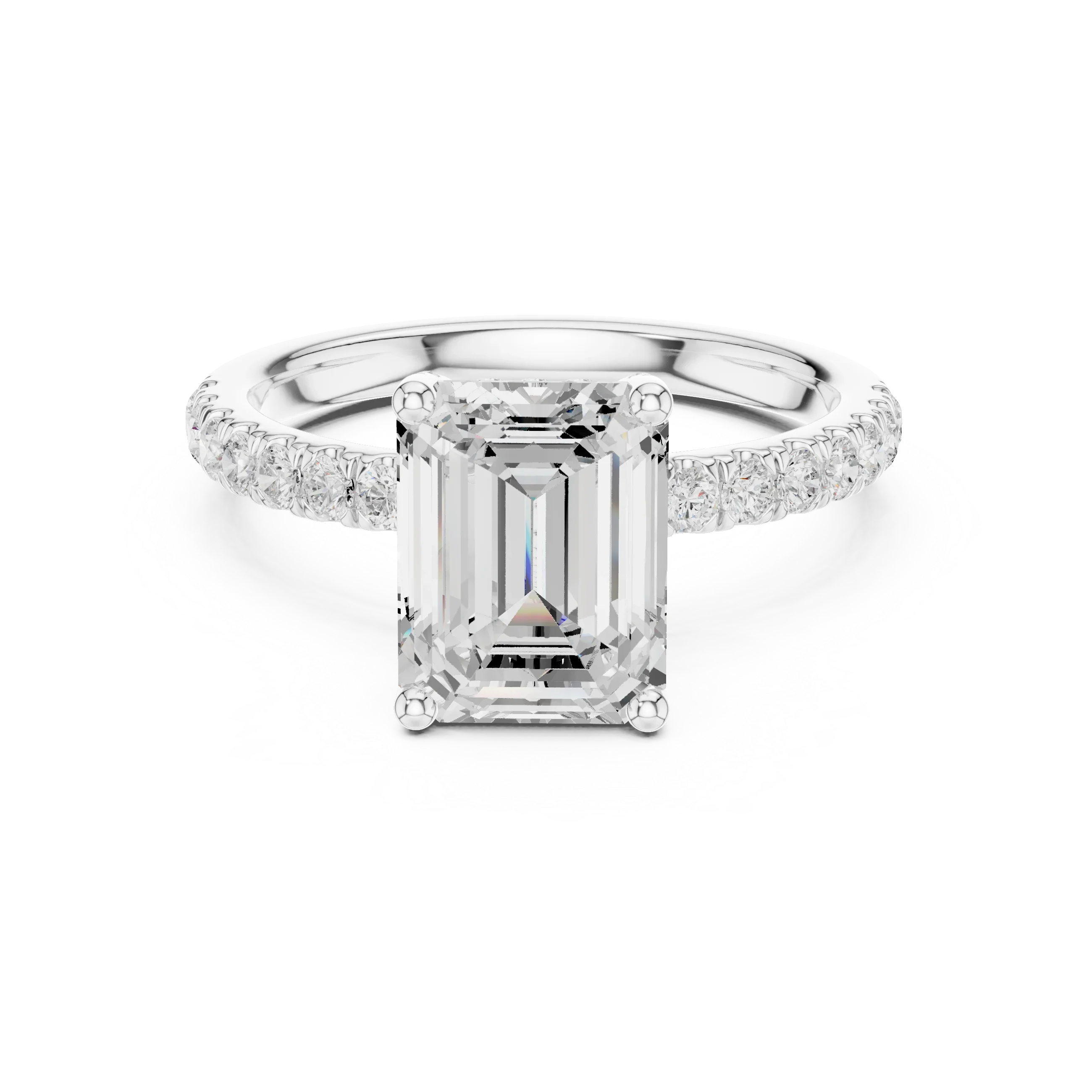 2.57 CT Emerald Cut Moissanite Hidden Halo Pave Set Band Wedding Ring