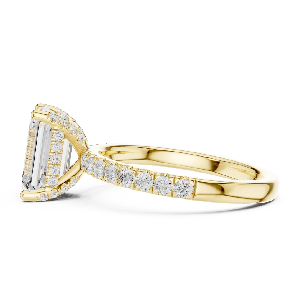 2.57 CT Emerald Cut Moissanite Hidden Halo Pave Set Band Wedding Ring