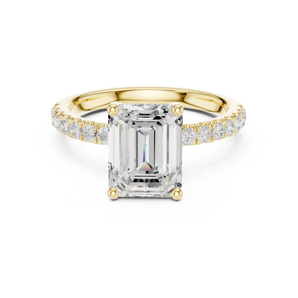 2.57 CT Emerald Cut Moissanite Hidden Halo Pave Set Band Wedding Ring