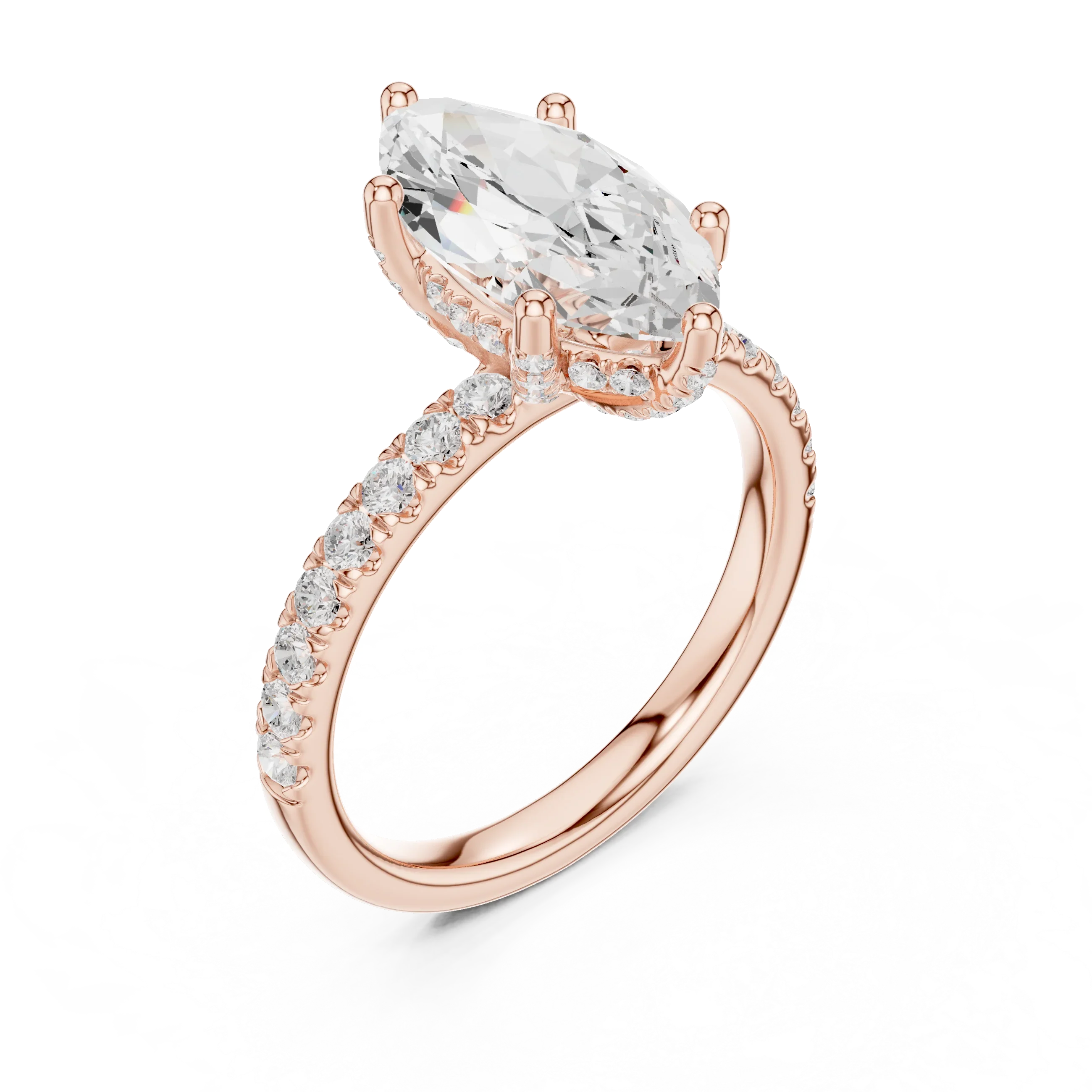 Marquise Diamond Engagement Ring 2ct Eternity Diamond Band 14k Yellow Gold
