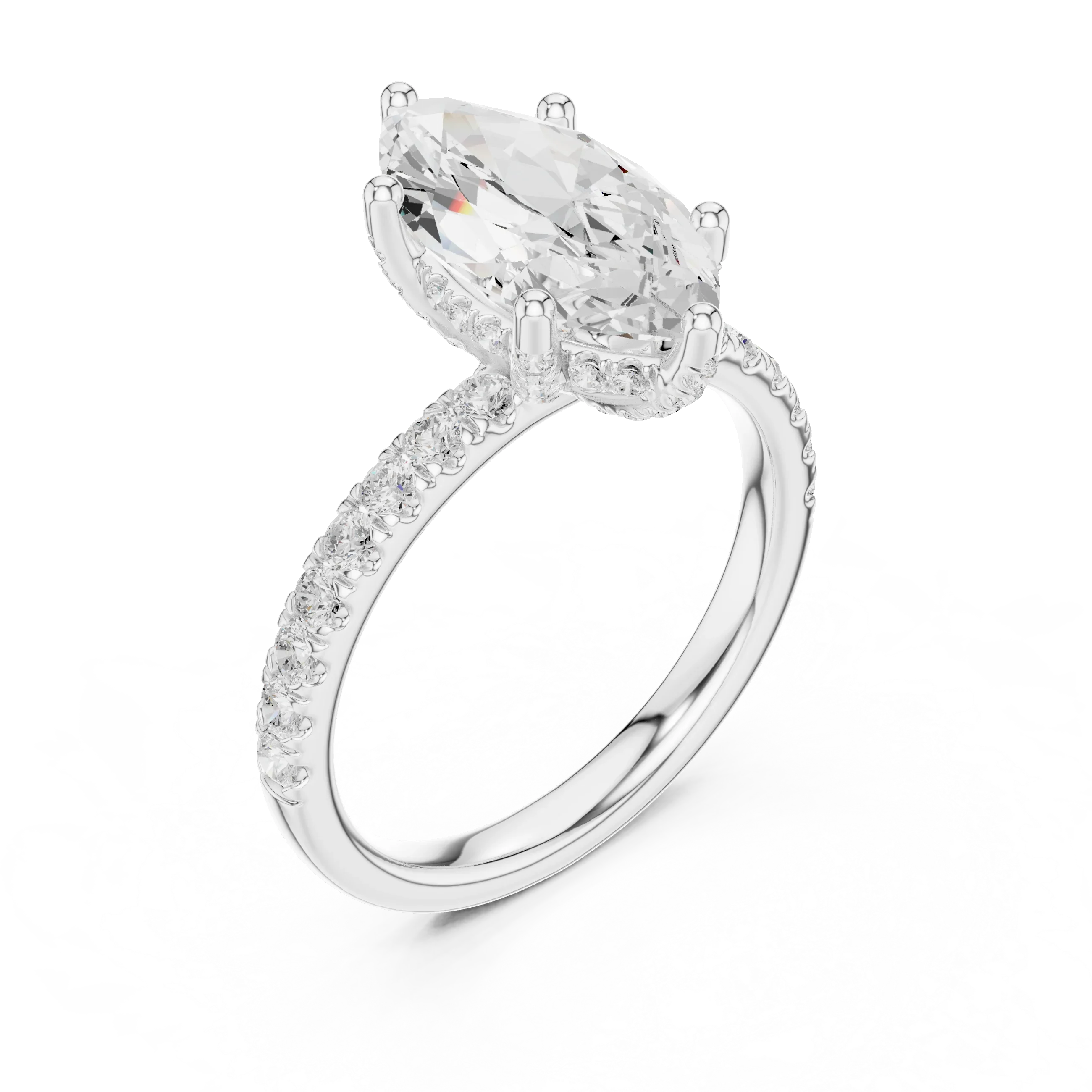 Marquise Diamond Engagement Ring 2ct Eternity Diamond Band 14k Yellow Gold