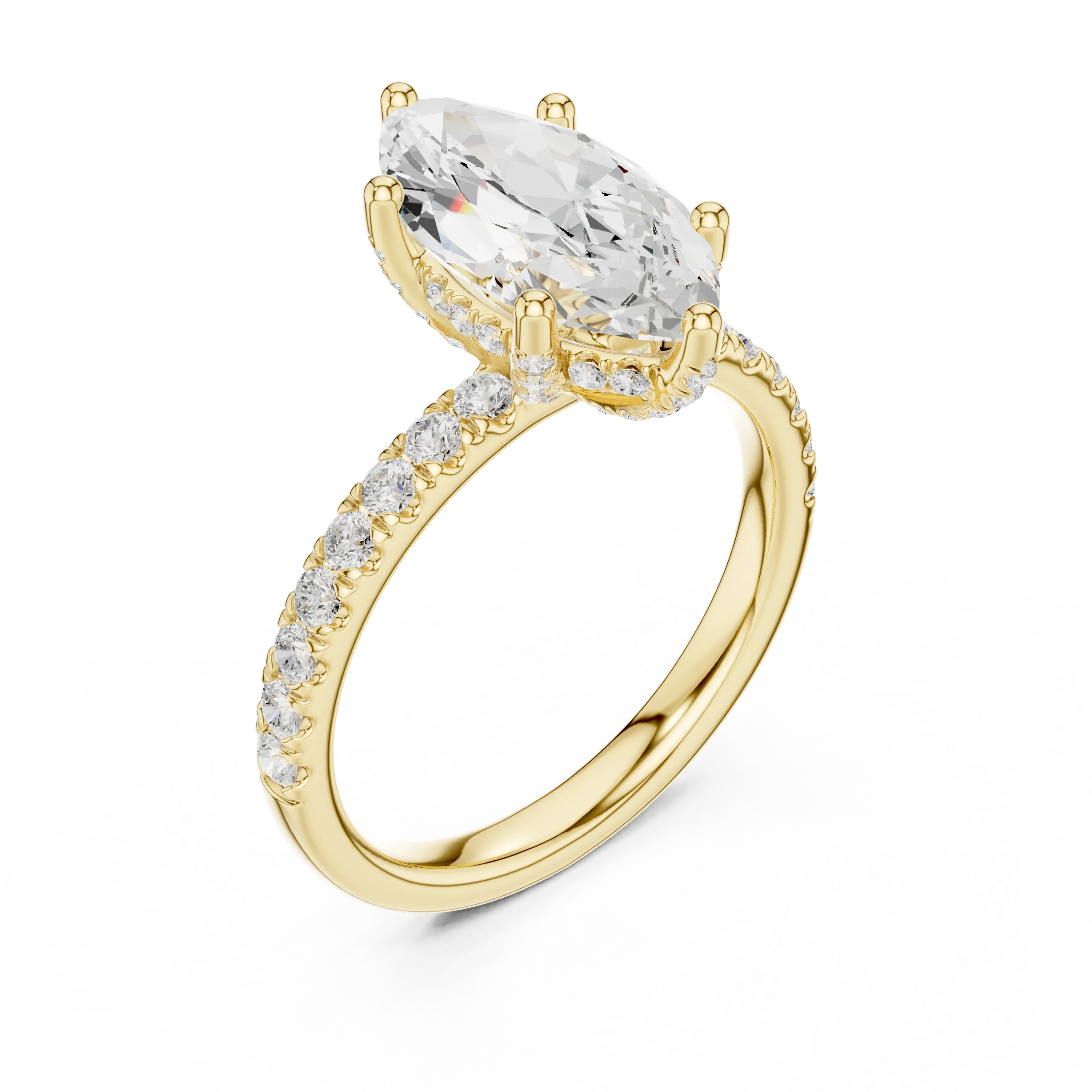 Marquise Diamond Engagement Ring 2ct Eternity Diamond Band 14k Yellow Gold