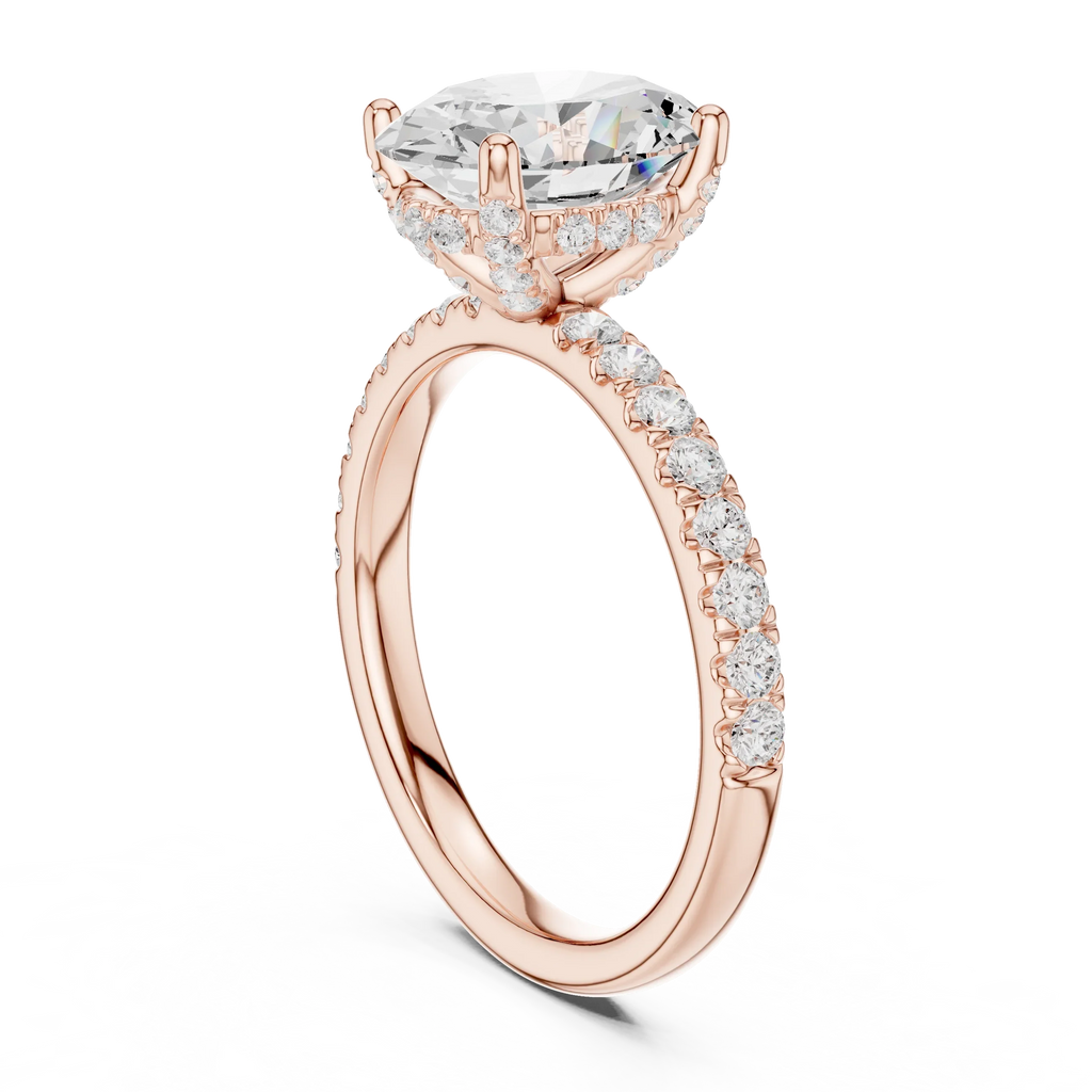 2.57 CT Oval Cut Moissanite Hidden Halo Pave Set Band Wedding Ring in 14K Yellow Gold
