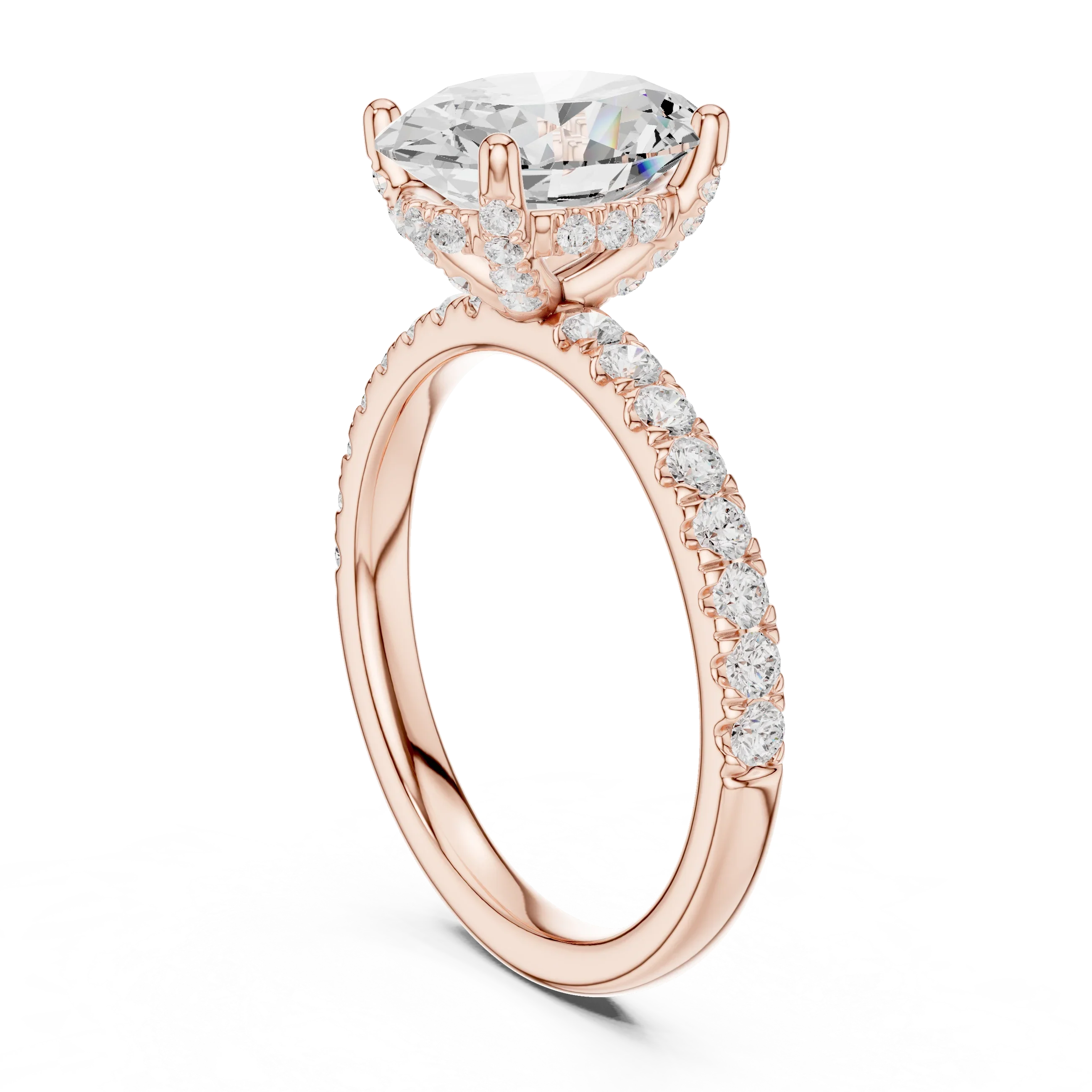 2.57 CT Oval Cut Moissanite Hidden Halo Pave Set Band Wedding Ring in 14K Yellow Gold