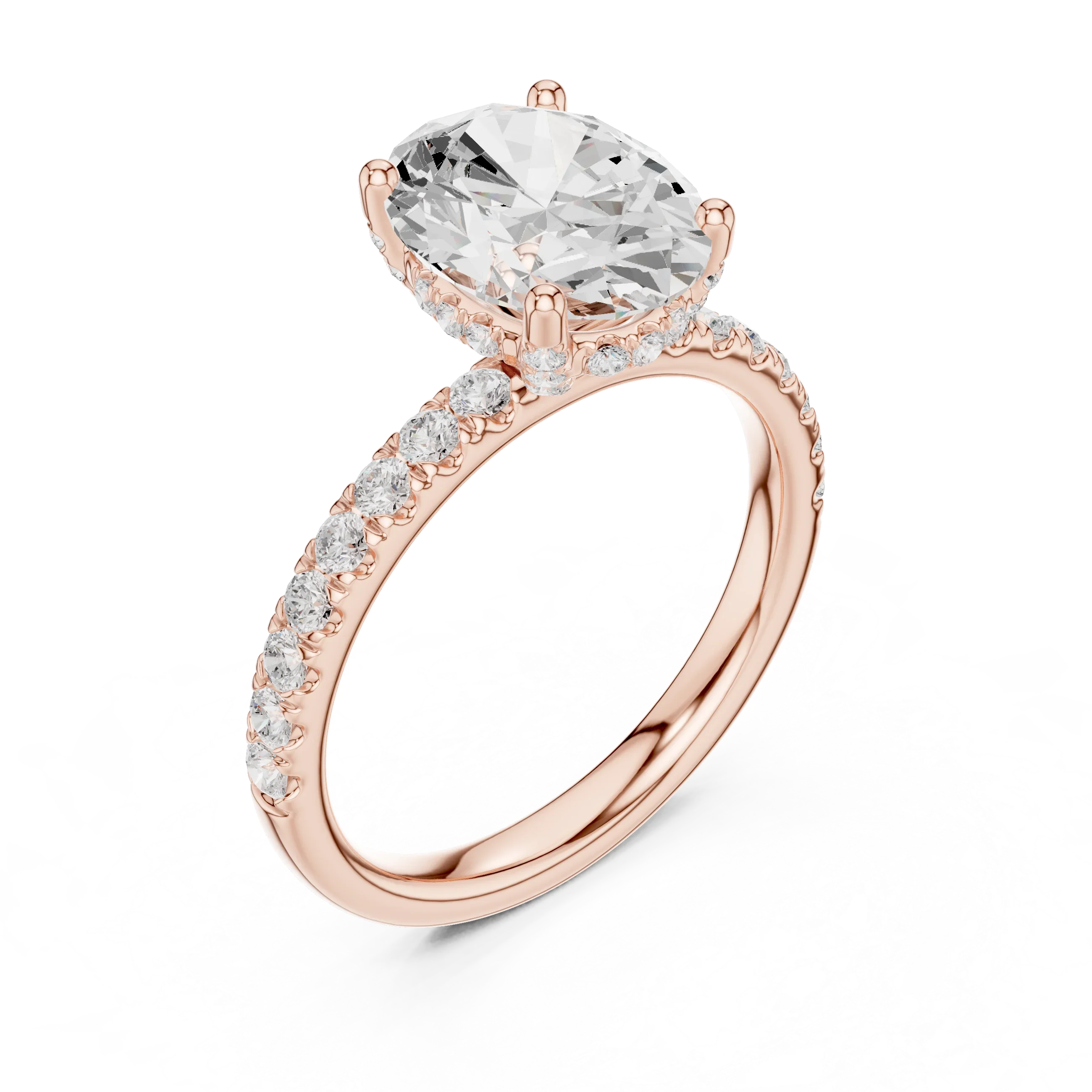 2.57 CT Oval Cut Moissanite Hidden Halo Pave Set Band Wedding Ring in 14K Yellow Gold