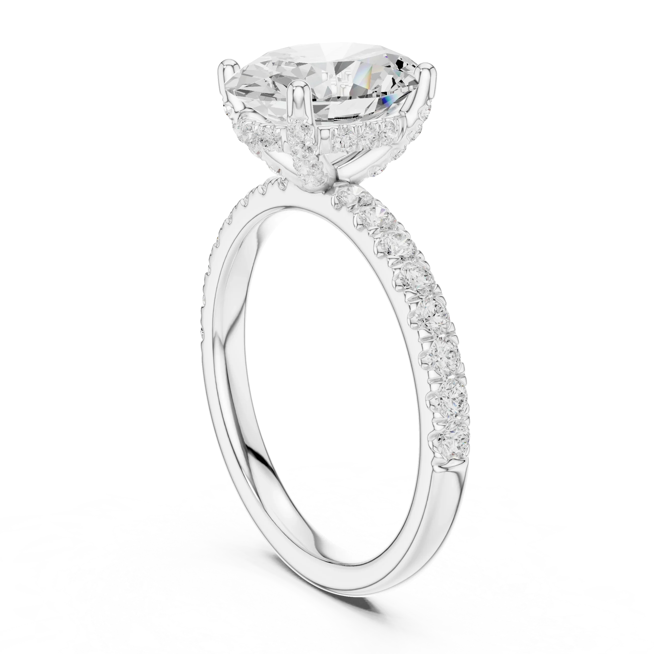 2.57 CT Oval Cut Moissanite Hidden Halo Pave Set Band Wedding Ring in 14K Yellow Gold