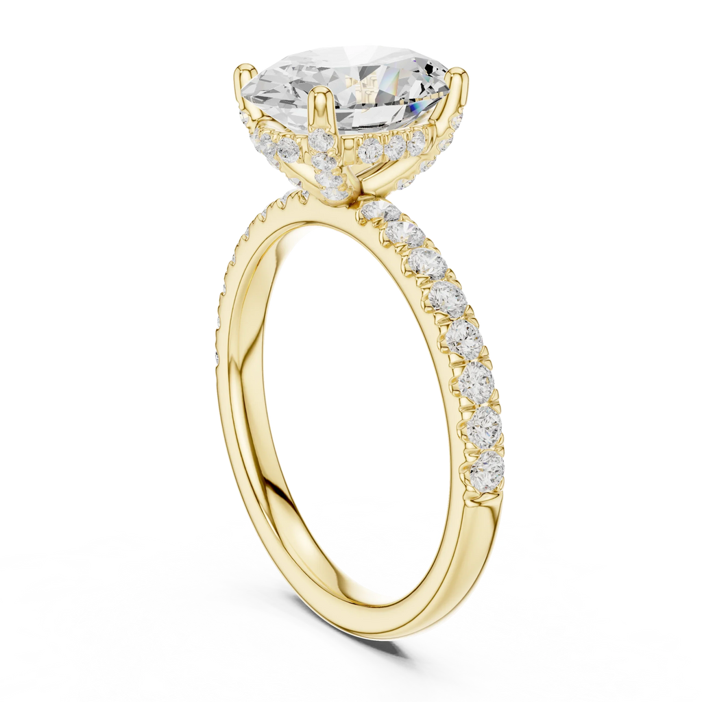 2.57 CT Oval Cut Moissanite Hidden Halo Pave Set Band Wedding Ring in 14K Yellow Gold
