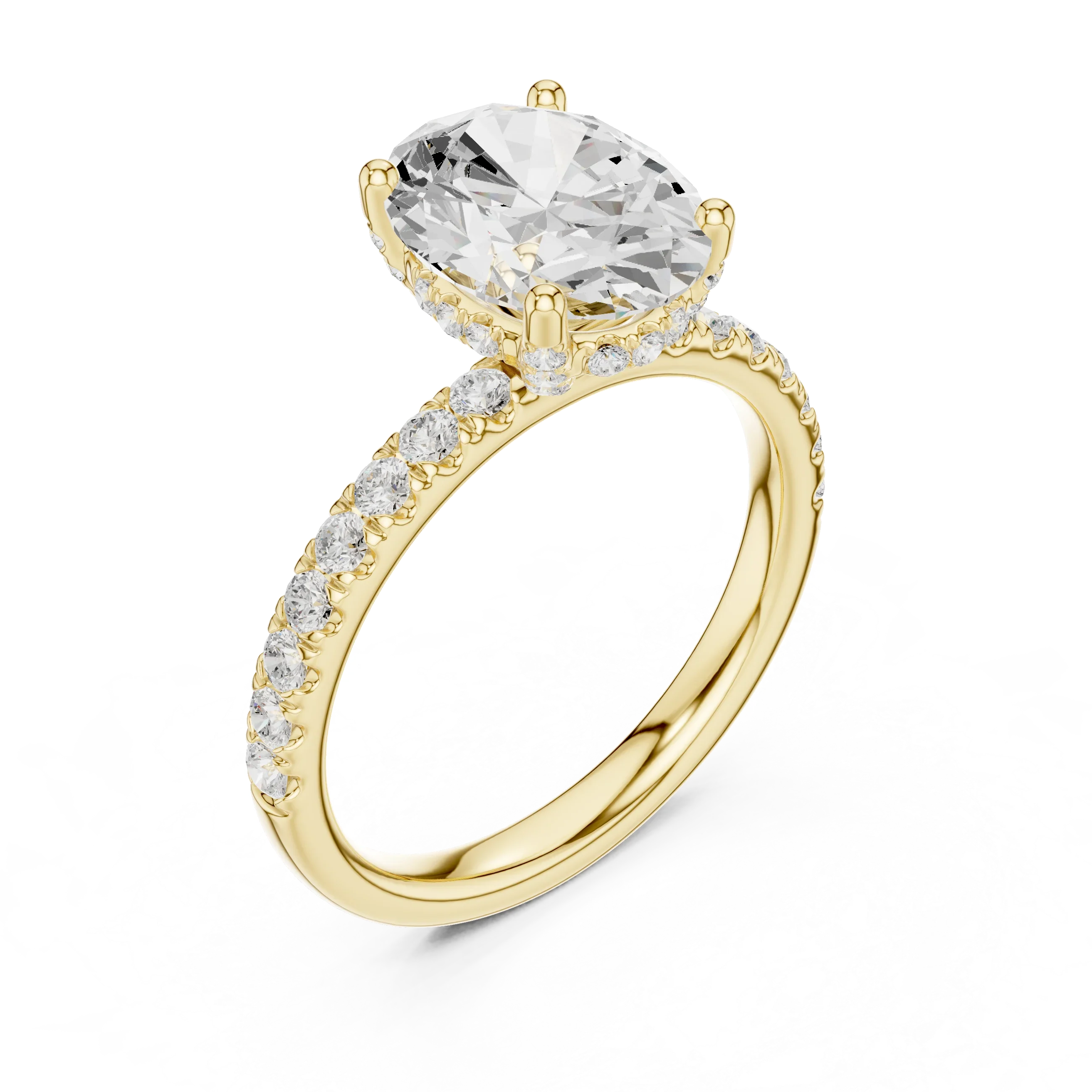 2.57 CT Oval Cut Moissanite Hidden Halo Pave Set Band Wedding Ring in 14K Yellow Gold