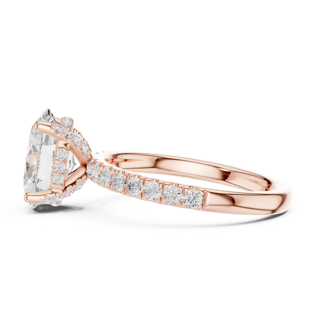 2.57 CT Oval Cut Moissanite Hidden Halo Pave Set Band Wedding Ring in 14K Yellow Gold