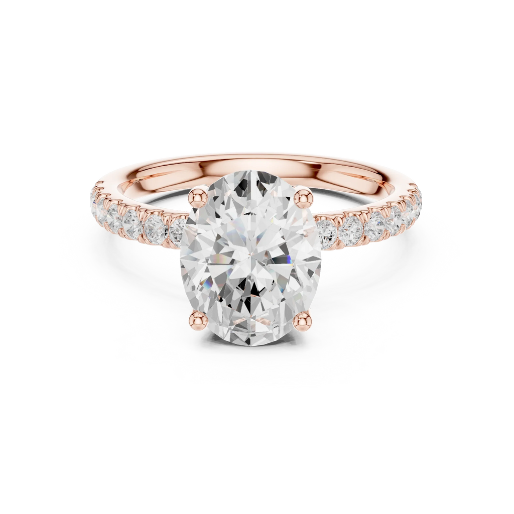 2.57 CT Oval Cut Moissanite Hidden Halo Pave Set Band Wedding Ring in 14K Yellow Gold