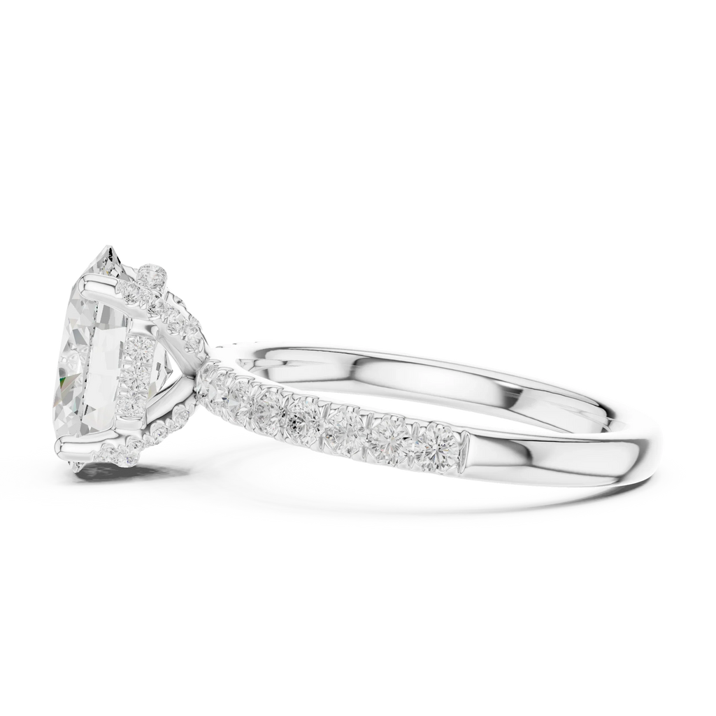 2.57 CT Oval Cut Moissanite Hidden Halo Pave Set Band Wedding Ring in 14K Yellow Gold