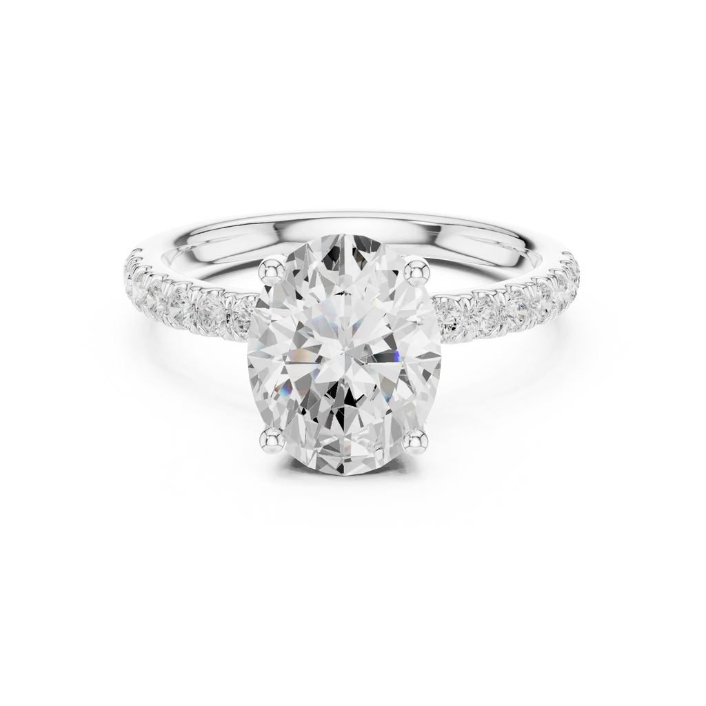 2.57 CT Oval Cut Moissanite Hidden Halo Pave Set Band Wedding Ring in 14K Yellow Gold