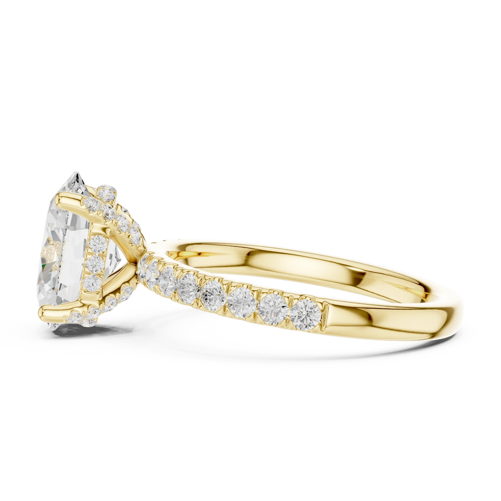 2.57 CT Oval Cut Moissanite Hidden Halo Pave Set Band Wedding Ring in 14K Yellow Gold
