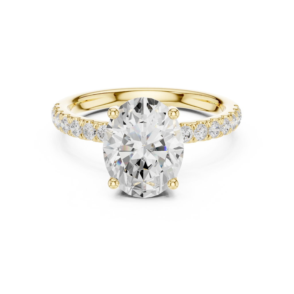2.57 CT Oval Cut Moissanite Hidden Halo Pave Set Band Wedding Ring in 14K Yellow Gold