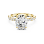 2.57 CT Oval Cut Moissanite Hidden Halo Pave Set Band Wedding Ring in 14K Yellow Gold