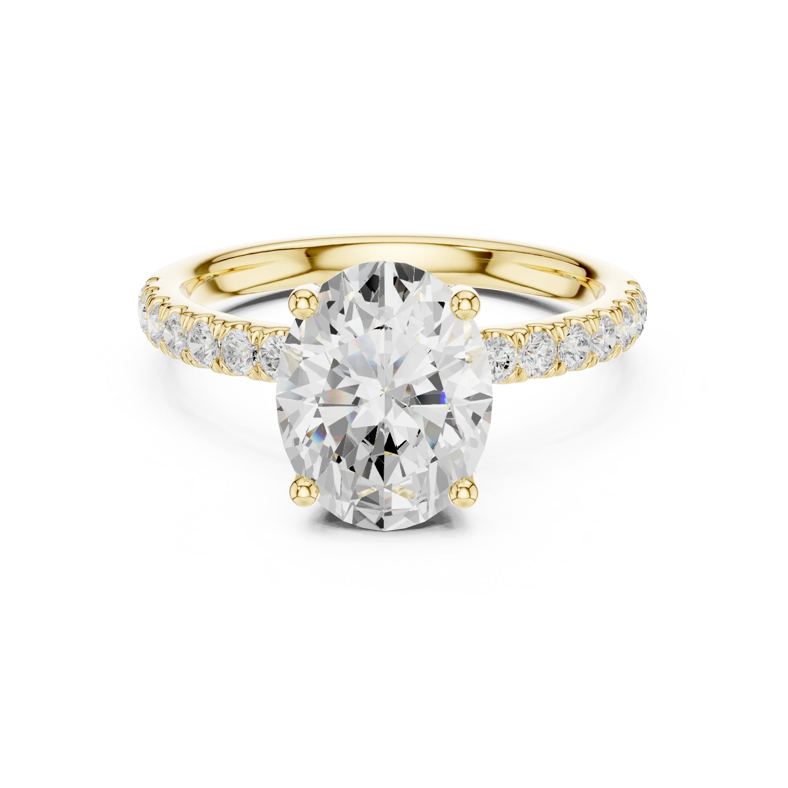 2.57 CT Oval Cut Moissanite Hidden Halo Pave Set Band Wedding Ring in 14K Yellow Gold