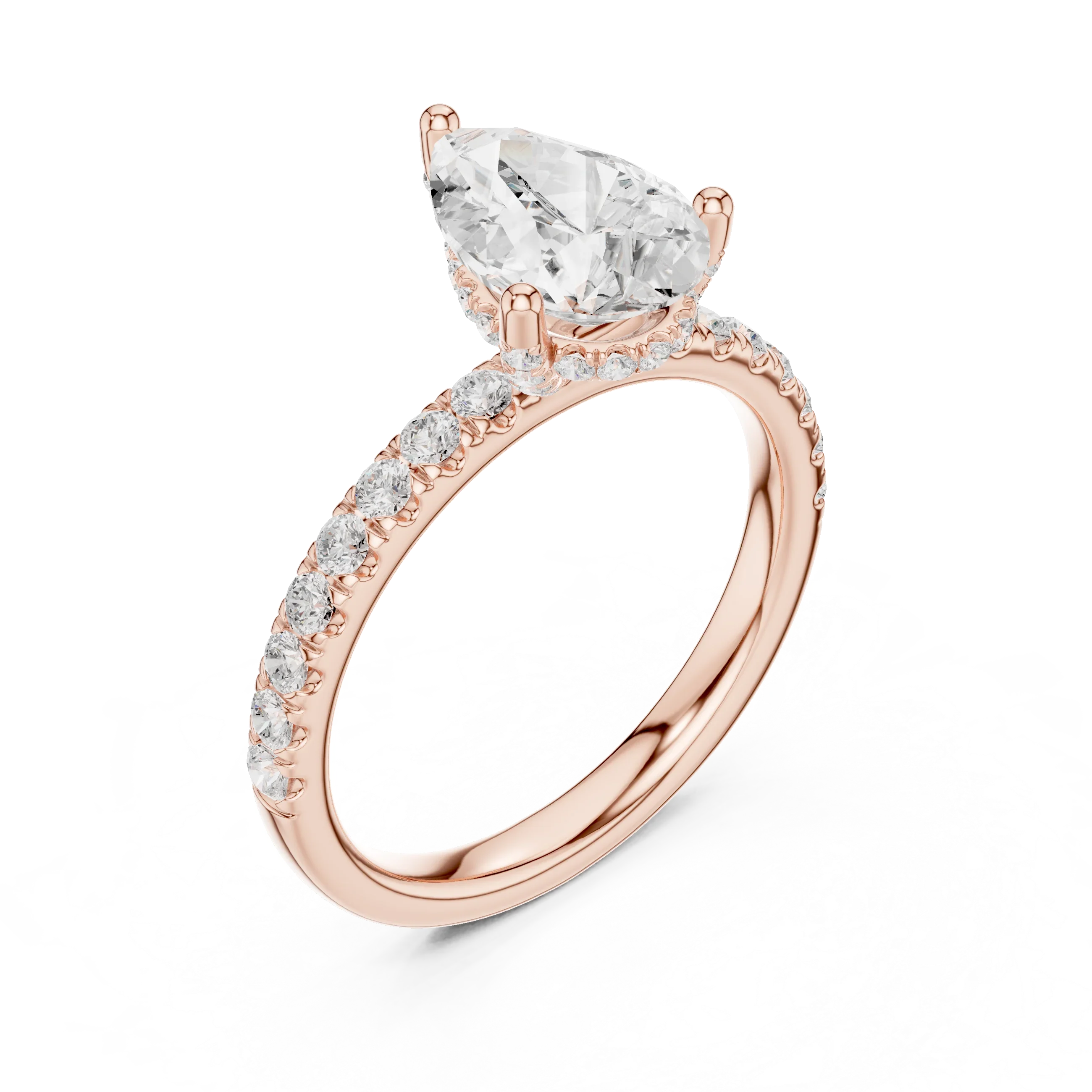 2.57 CT Pear Cut Moissanite Hidden Halo Pave Set Band Wedding Ring in 14K Yellow Gold
