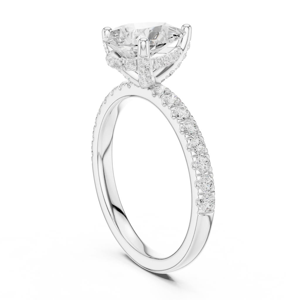 2.57 CT Pear Cut Moissanite Hidden Halo Pave Set Band Wedding Ring in 14K Yellow Gold
