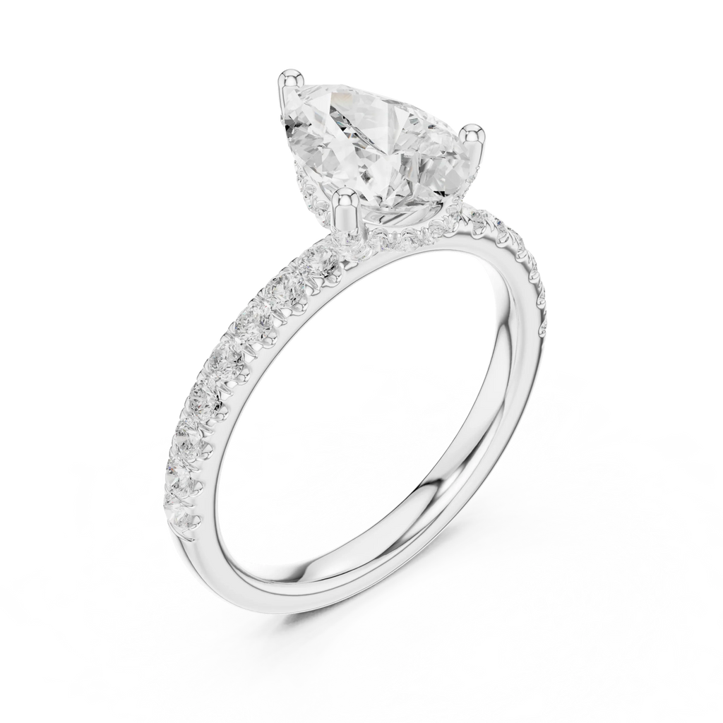 2.57 CT Pear Cut Moissanite Hidden Halo Pave Set Band Wedding Ring in 14K Yellow Gold