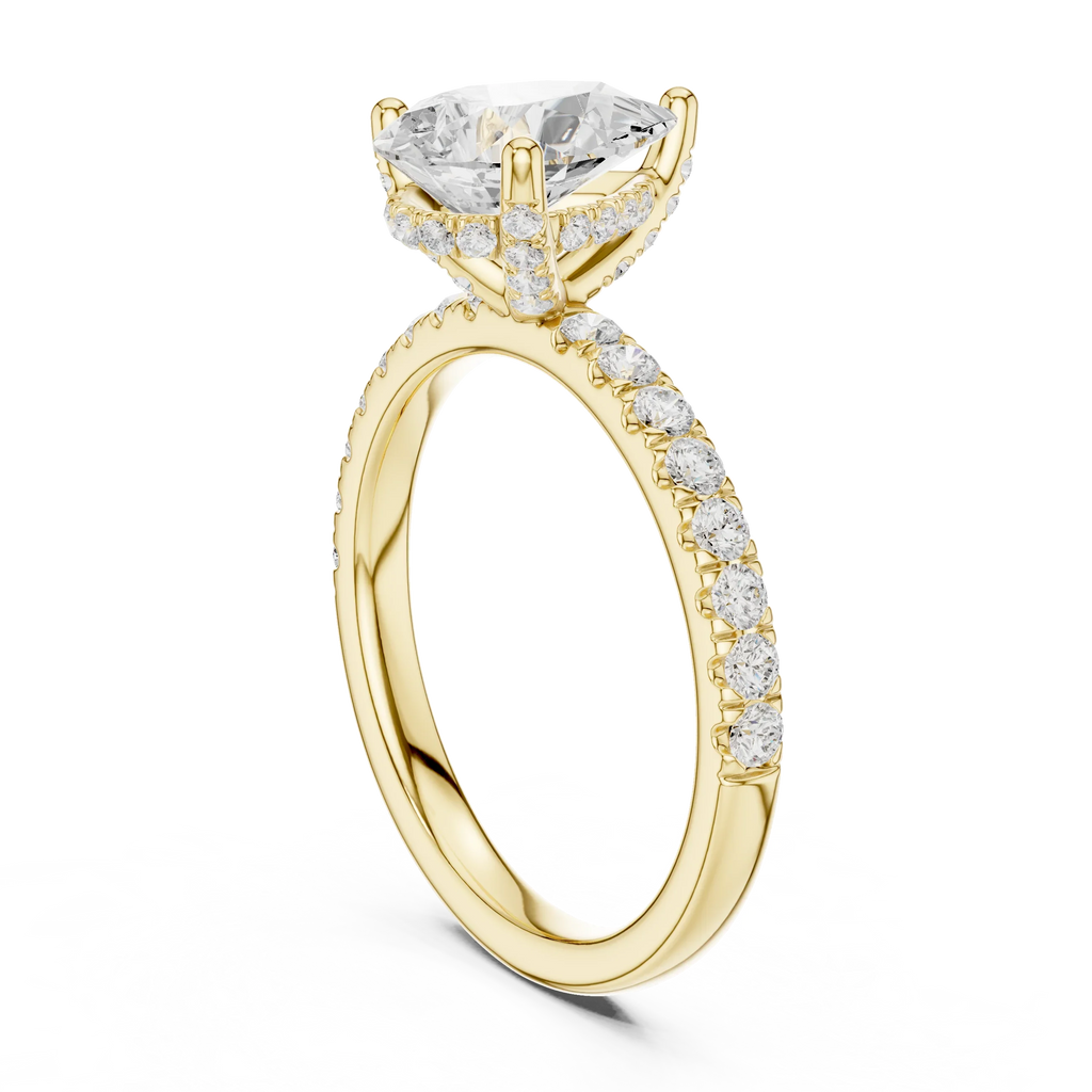 2.57 CT Pear Cut Moissanite Hidden Halo Pave Set Band Wedding Ring in 14K Yellow Gold