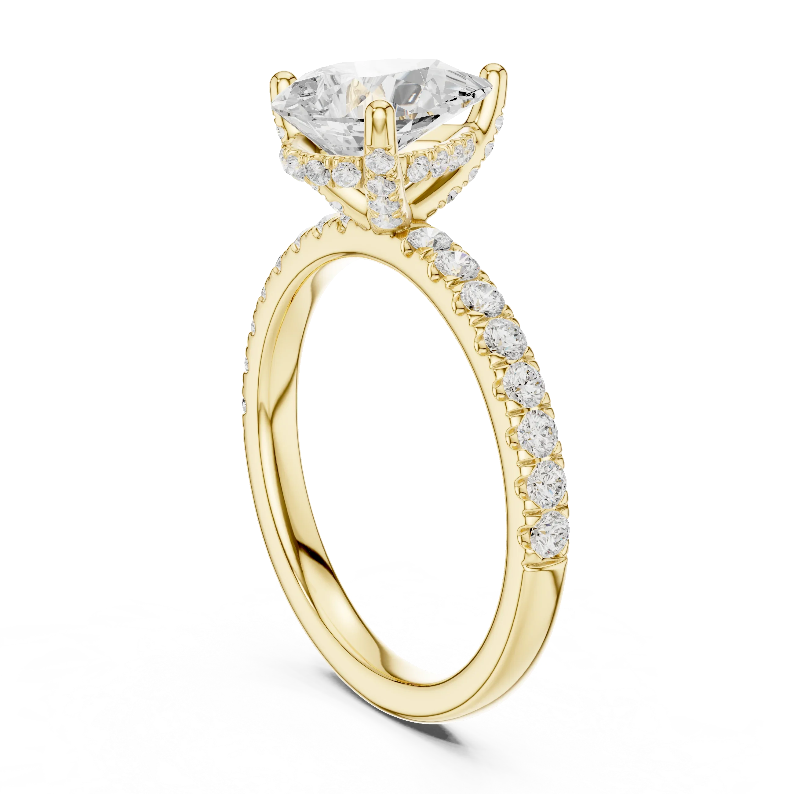 2.57 CT Pear Cut Moissanite Hidden Halo Pave Set Band Wedding Ring in 14K Yellow Gold