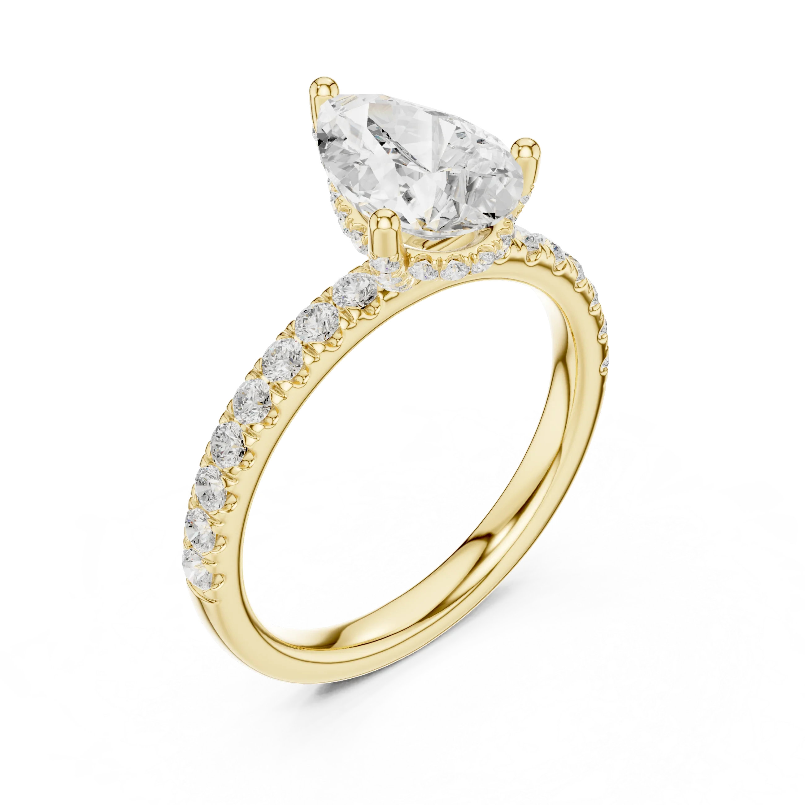 2.57 CT Pear Cut Moissanite Hidden Halo Pave Set Band Wedding Ring in 14K Yellow Gold