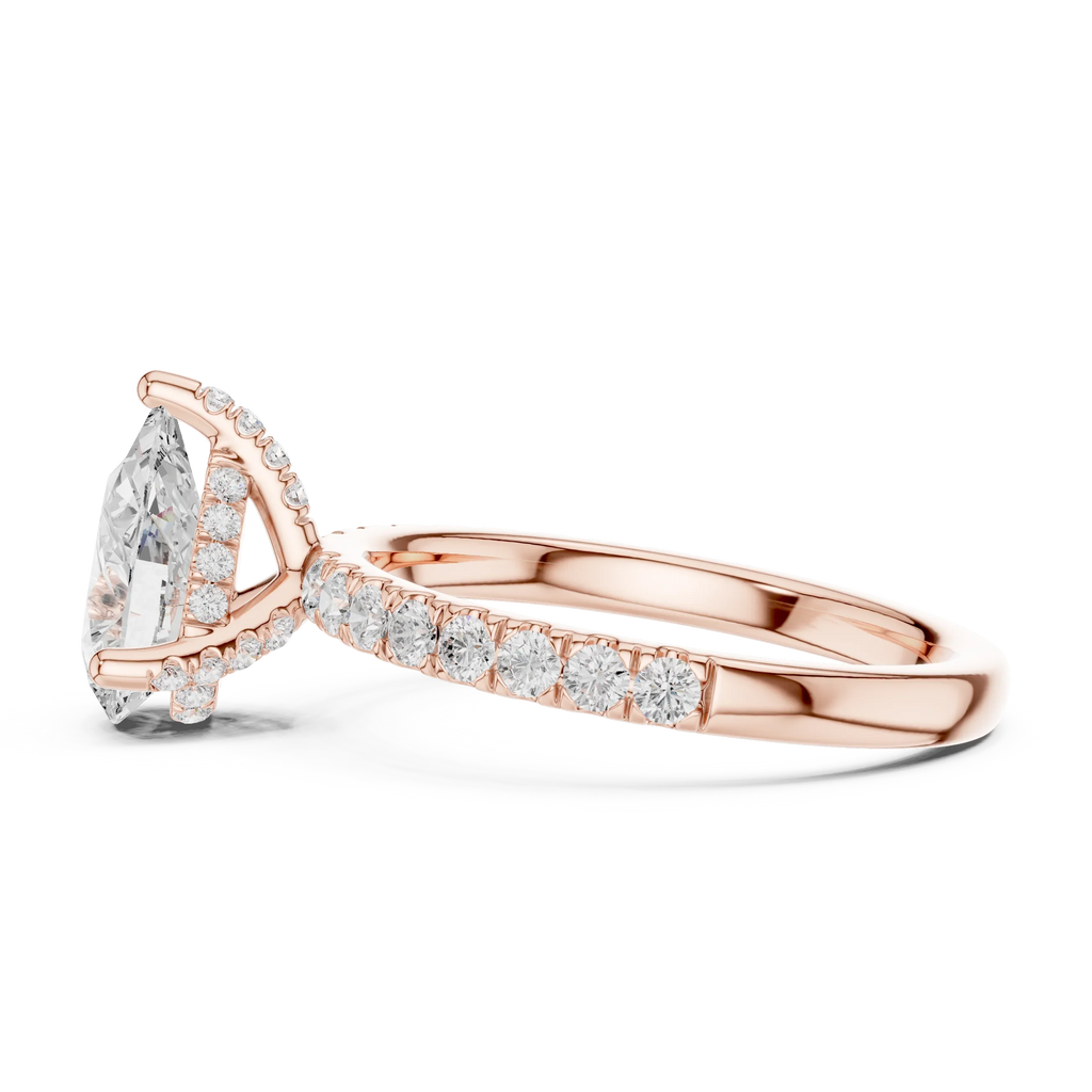 2.57 CT Pear Cut Moissanite Hidden Halo Pave Set Band Wedding Ring in 14K Yellow Gold