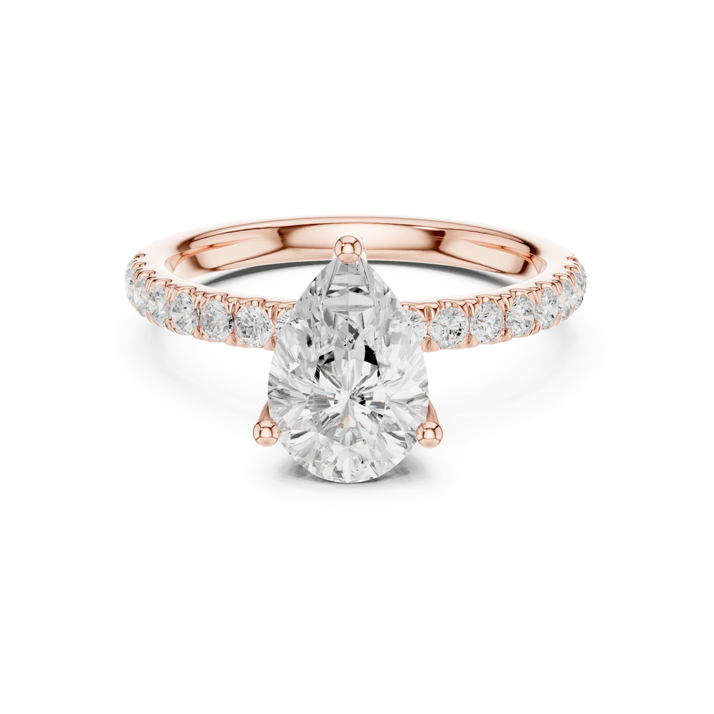 2.57 CT Pear Cut Moissanite Hidden Halo Pave Set Band Wedding Ring in 14K Yellow Gold