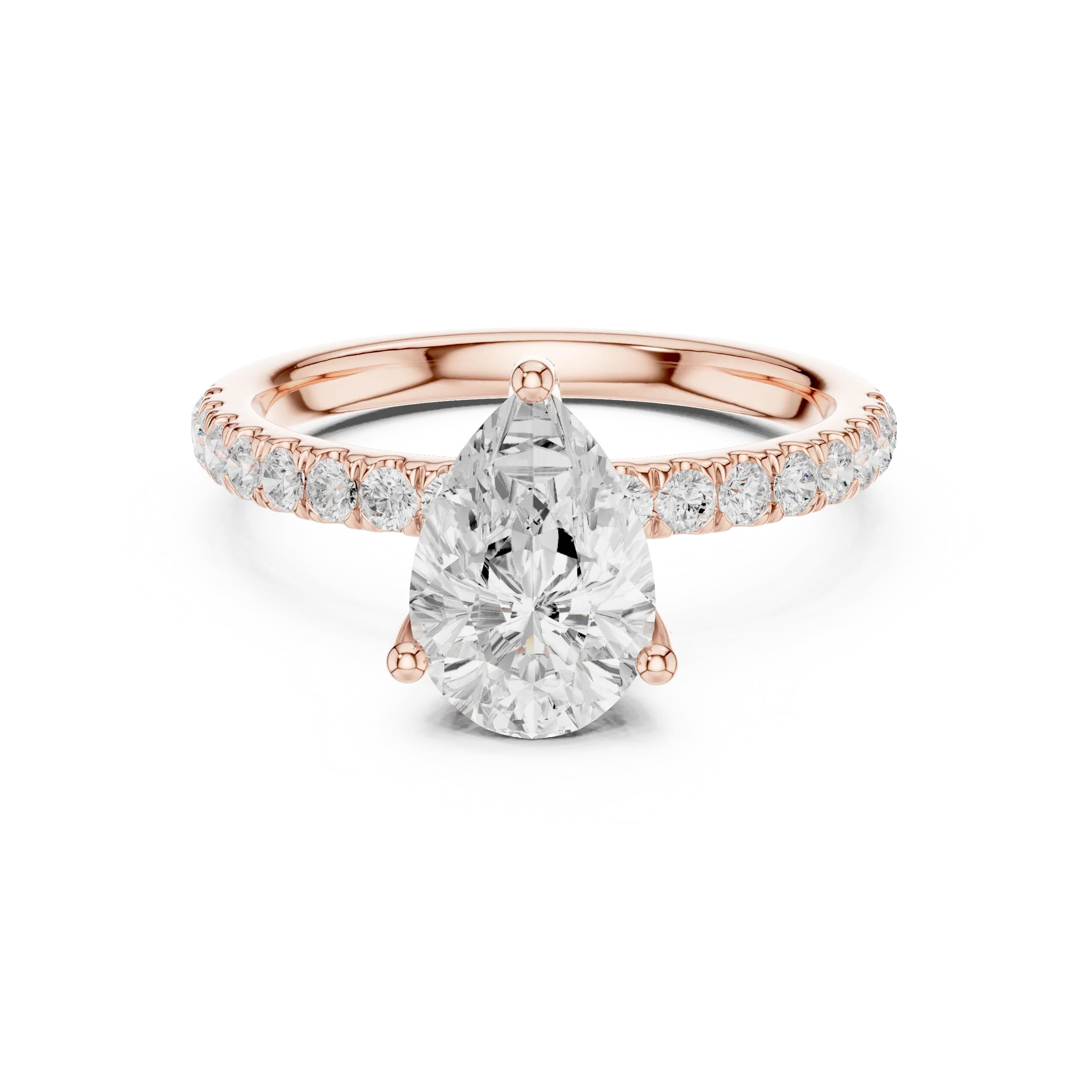 2.57 CT Pear Cut Moissanite Hidden Halo Pave Set Band Wedding Ring in 14K Yellow Gold