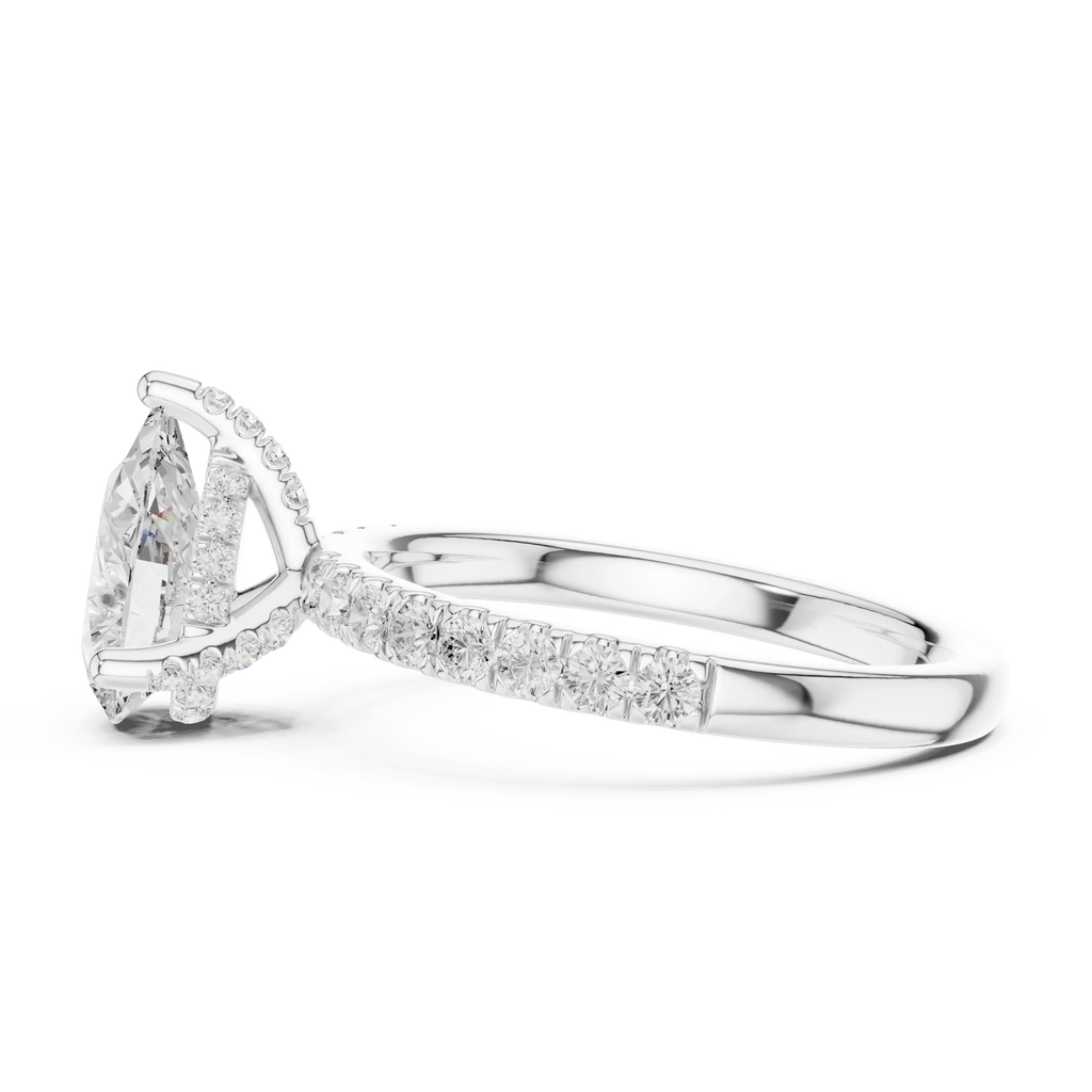 2.57 CT Pear Cut Moissanite Hidden Halo Pave Set Band Wedding Ring in 14K Yellow Gold