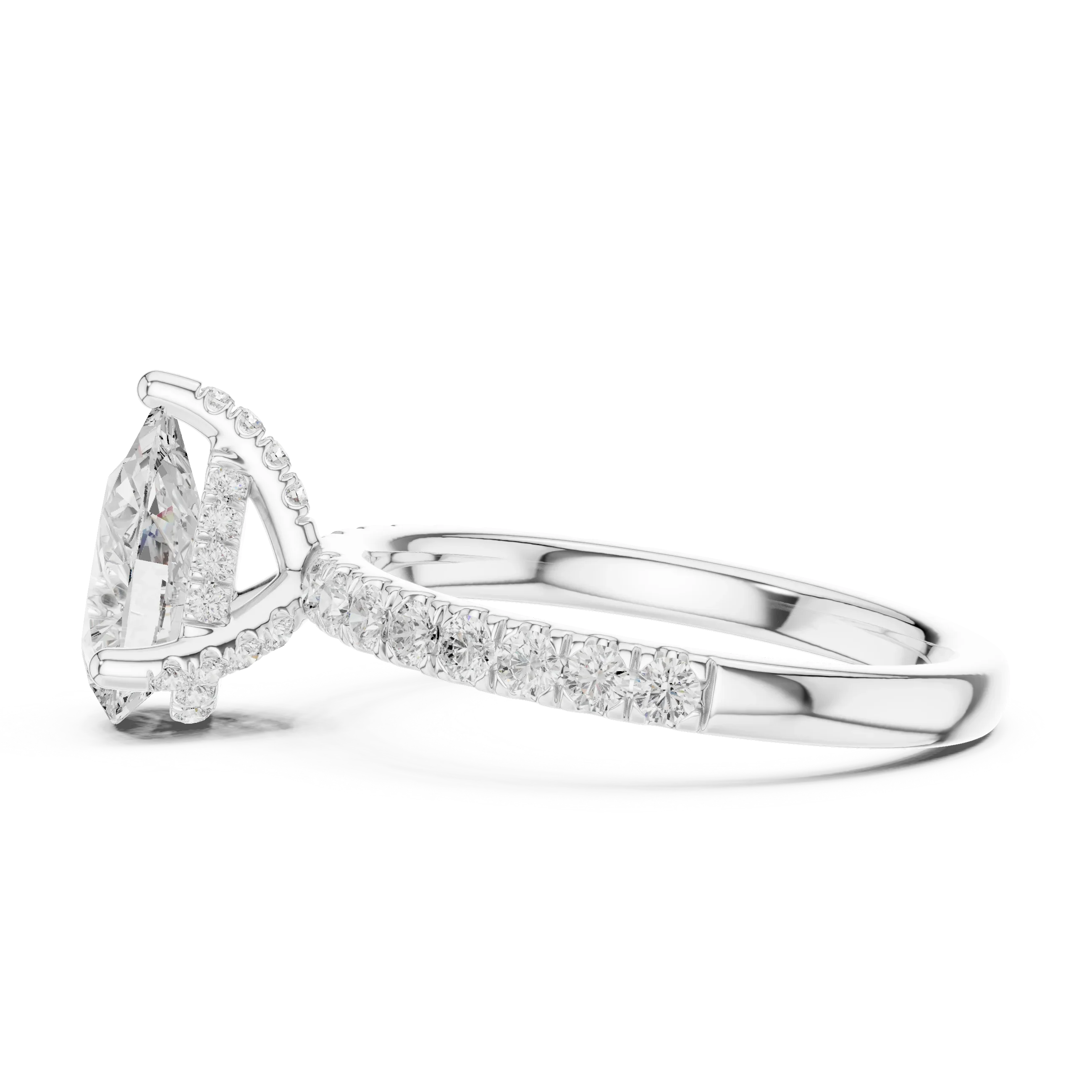 2.57 CT Pear Cut Moissanite Hidden Halo Pave Set Band Wedding Ring in 14K Yellow Gold