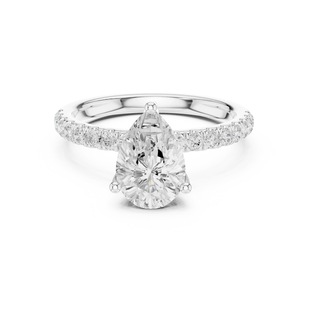 2.57 CT Pear Cut Moissanite Hidden Halo Pave Set Band Wedding Ring in 14K Yellow Gold