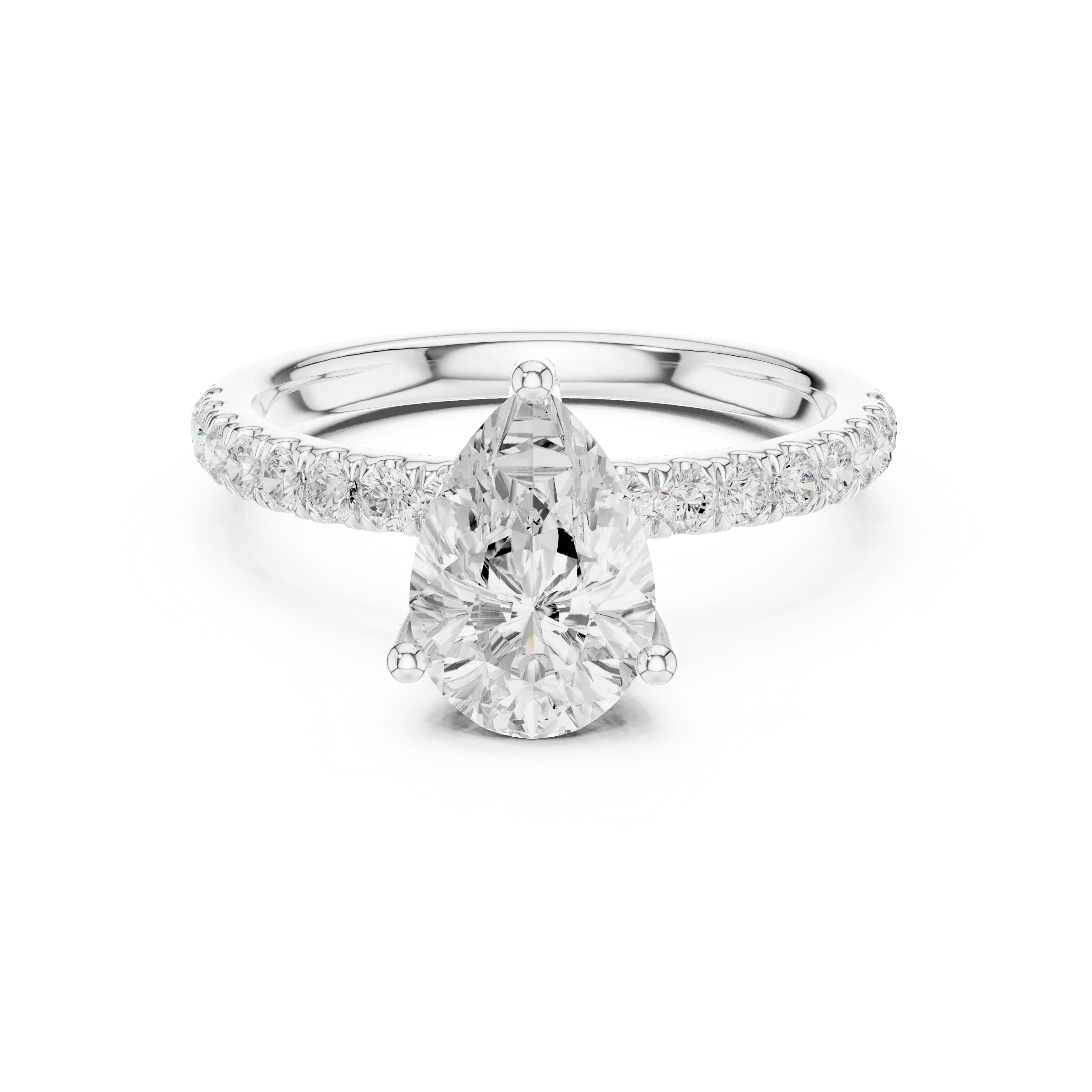2.57 CT Pear Cut Moissanite Hidden Halo Pave Set Band Wedding Ring in 14K Yellow Gold