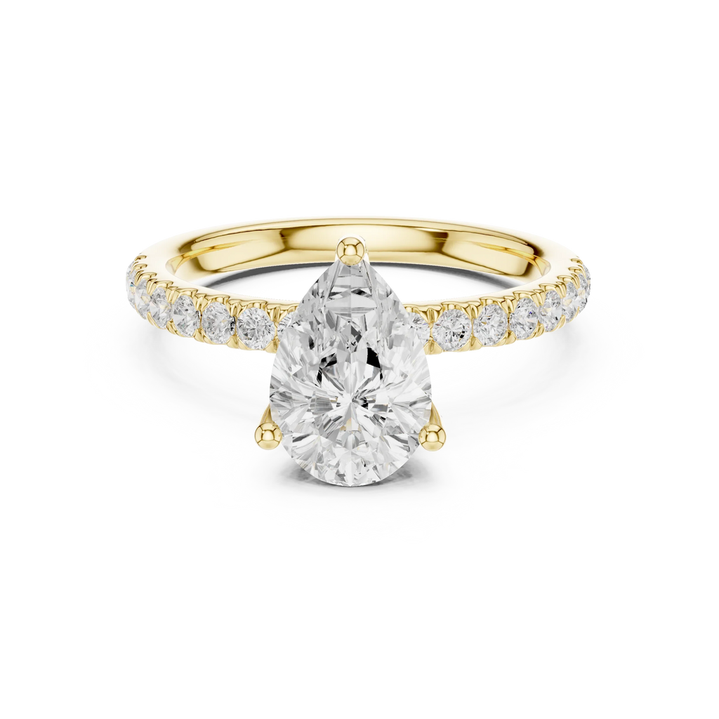 2.57 CT Pear Cut Moissanite Hidden Halo Pave Set Band Wedding Ring in 14K Yellow Gold