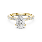 2.57 CT Pear Cut Moissanite Hidden Halo Pave Set Band Wedding Ring in 14K Yellow Gold