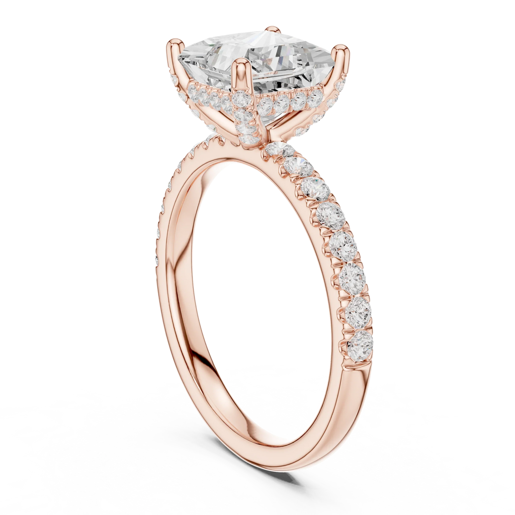 2.57 CT Princess Cut Moissanite Hidden Halo Pave Set Band Wedding Ring in 14K Yellow Gold