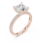 2.57 CT Princess Cut Moissanite Hidden Halo Pave Set Band Wedding Ring in 14K Yellow Gold