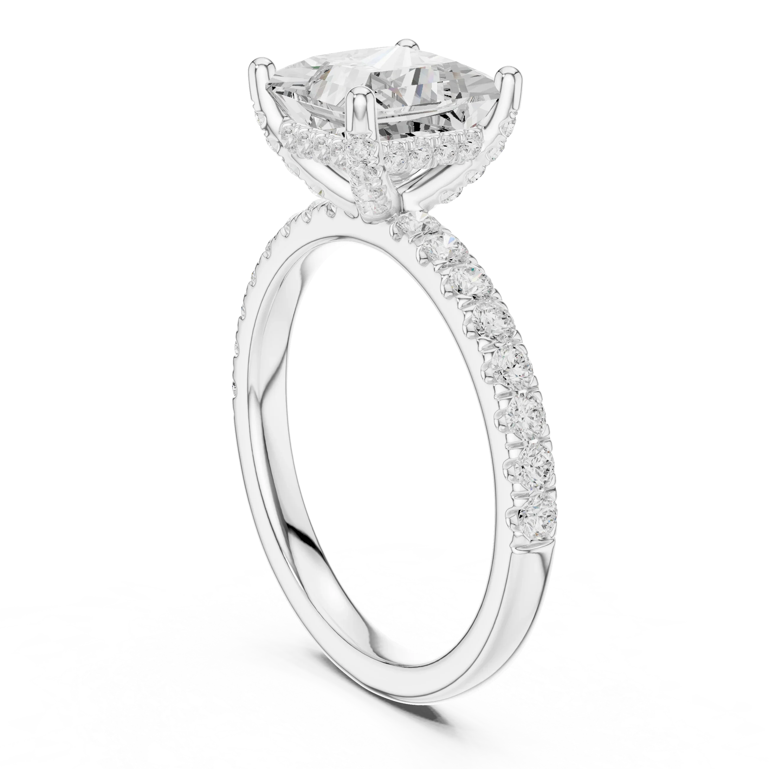 2.57 CT Princess Cut Moissanite Hidden Halo Pave Set Band Wedding Ring in 14K Yellow Gold