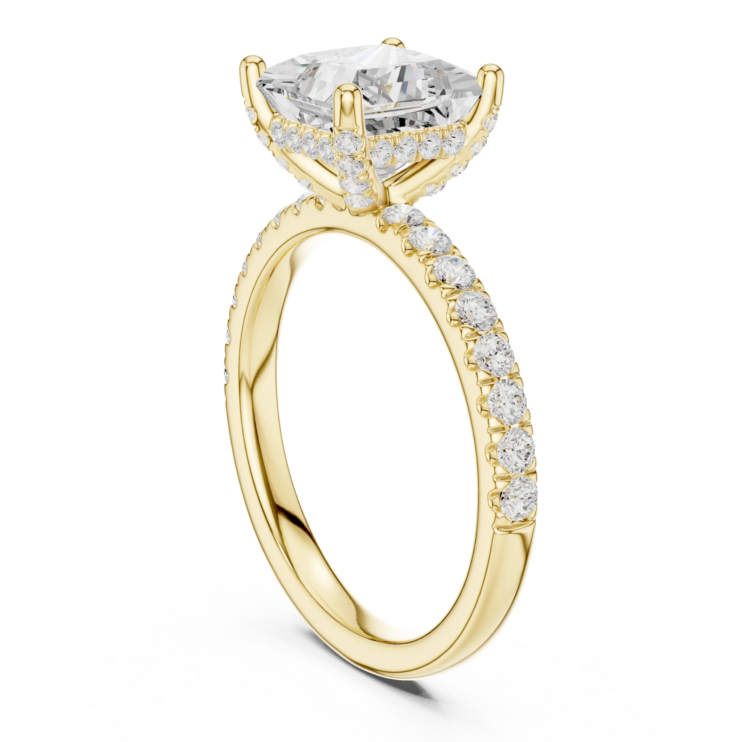 2.57 CT Princess Cut Moissanite Hidden Halo Pave Set Band Wedding Ring in 14K Yellow Gold