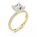 2.57 CT Princess Cut Moissanite Hidden Halo Pave Set Band Wedding Ring in 14K Yellow Gold