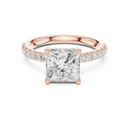 2.57 CT Princess Cut Moissanite Hidden Halo Pave Set Band Wedding Ring in 14K Yellow Gold