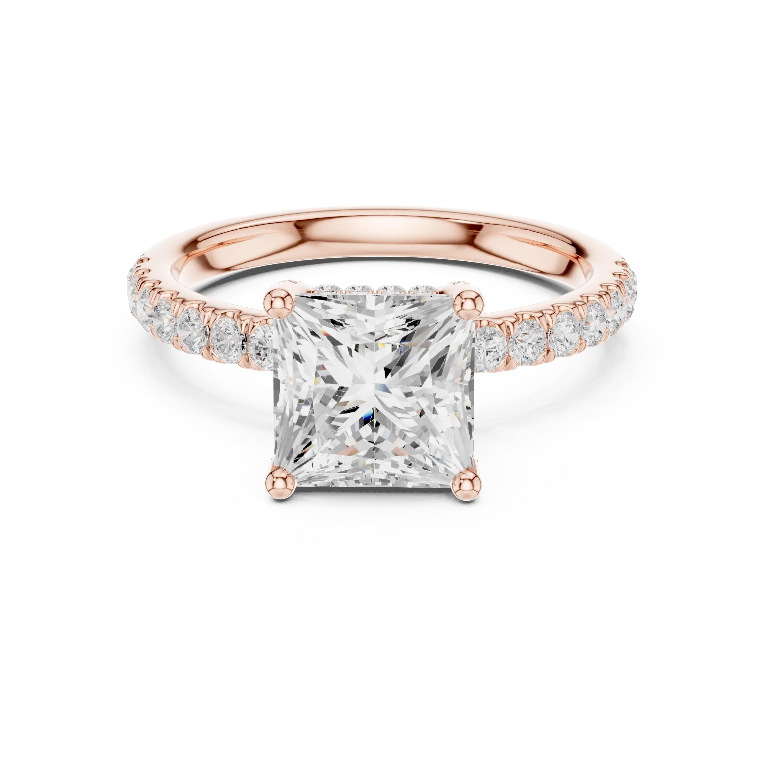 2.57 CT Princess Cut Moissanite Hidden Halo Pave Set Band Wedding Ring in 14K Yellow Gold