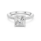 2.57 CT Princess Cut Moissanite Hidden Halo Pave Set Band Wedding Ring in 14K Yellow Gold