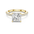 2.57 CT Princess Cut Moissanite Hidden Halo Pave Set Band Wedding Ring in 14K Yellow Gold