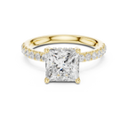 2.57 CT Princess Cut Moissanite Hidden Halo Pave Set Band Wedding Ring in 14K Yellow Gold