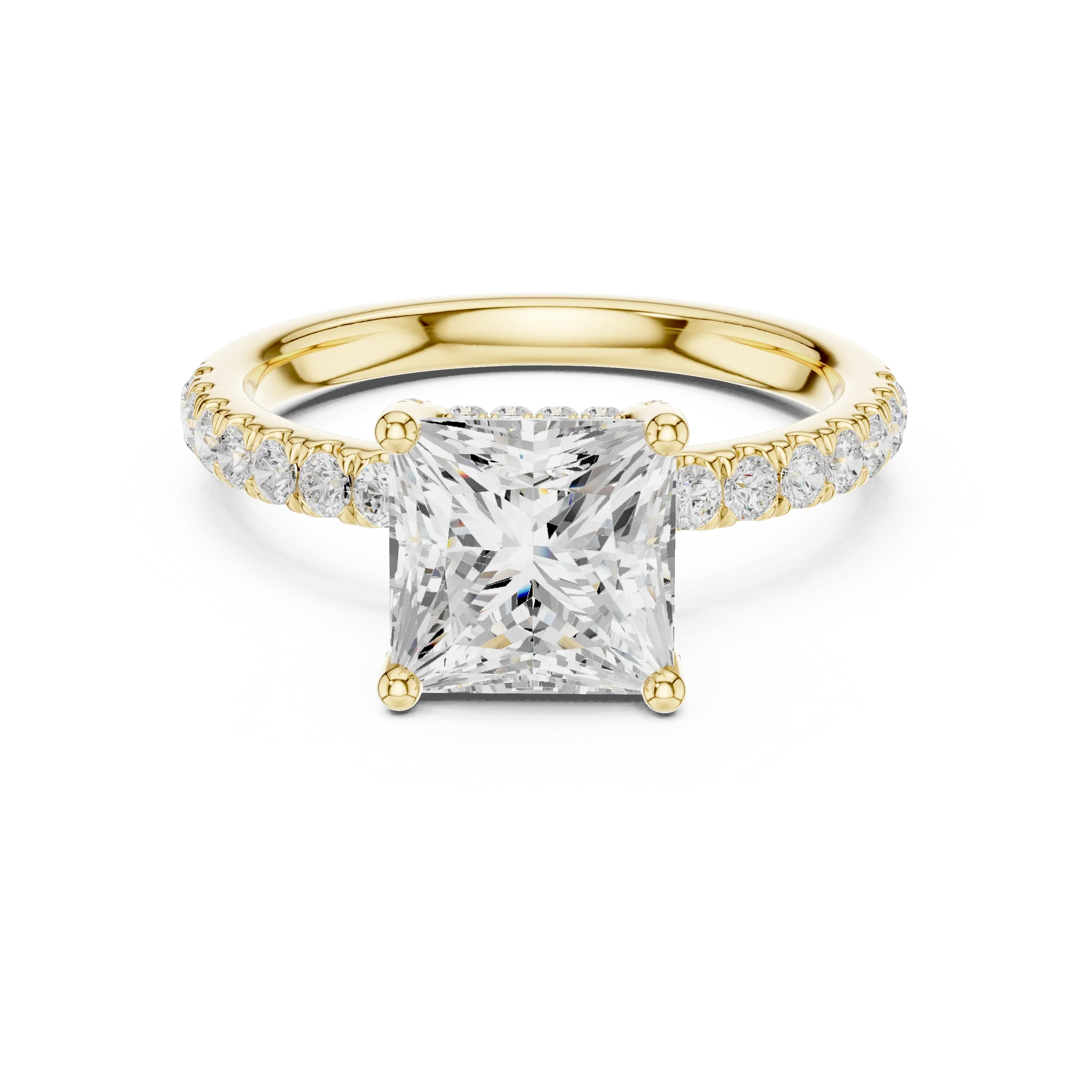 2.57 CT Princess Cut Moissanite Hidden Halo Pave Set Band Wedding Ring in 14K Yellow Gold