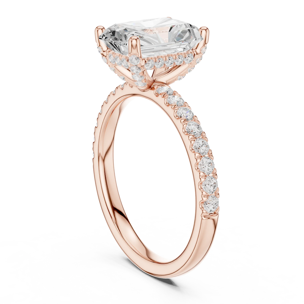 2.57 CT Radiant Cut Moissanite Hidden Halo Pave Set Band Wedding Ring in 14K Yellow Gold