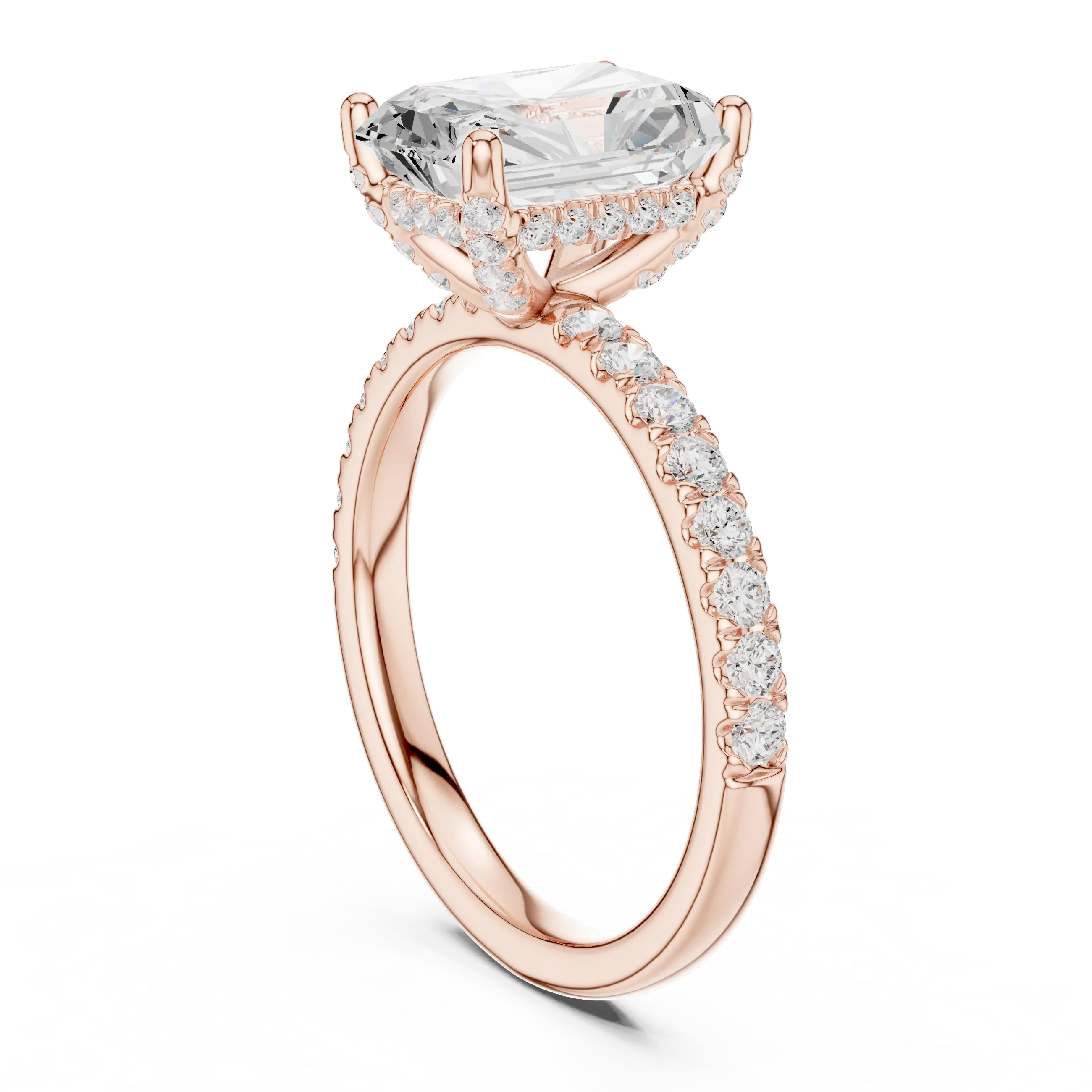 2.57 CT Radiant Cut Moissanite Hidden Halo Pave Set Band Wedding Ring in 14K Yellow Gold