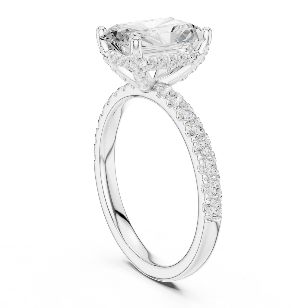 2.57 CT Radiant Cut Moissanite Hidden Halo Pave Set Band Wedding Ring in 14K Yellow Gold