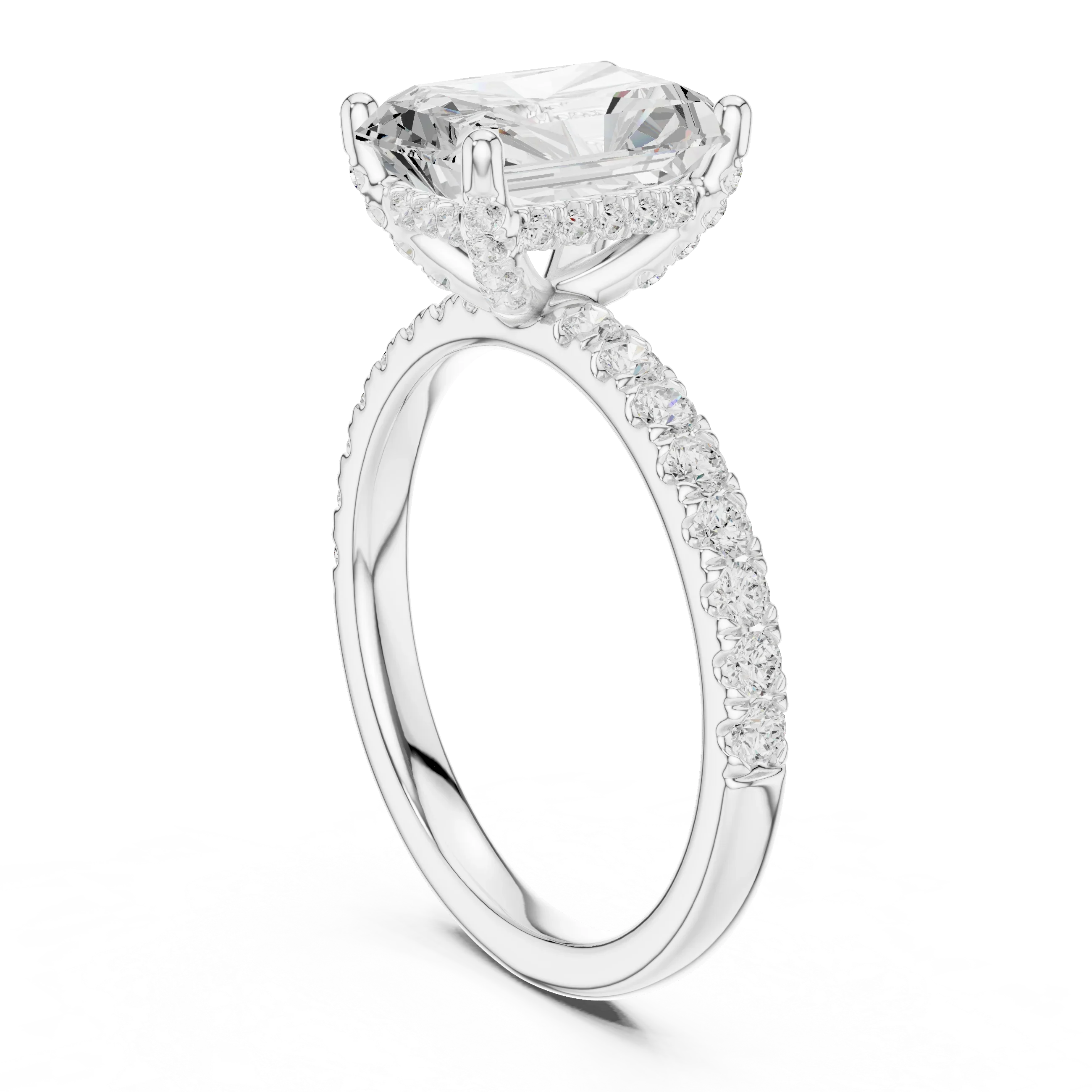 2.57 CT Radiant Cut Moissanite Hidden Halo Pave Set Band Wedding Ring in 14K Yellow Gold